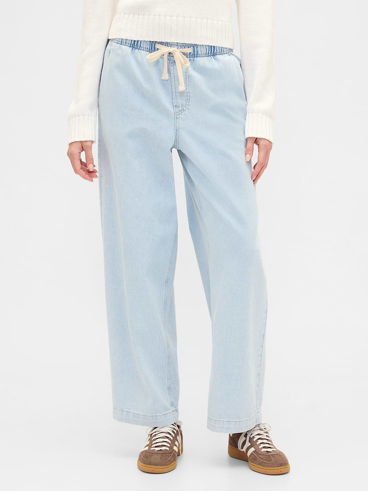 Image number 2 showing, High Rise Pull-On Wide-Leg Jeans