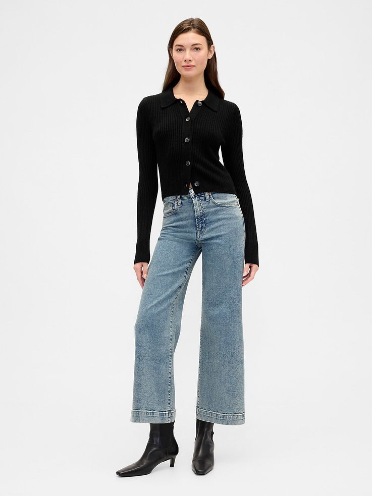 Image number 1 showing, High Rise Wide-Leg Crop Jeans