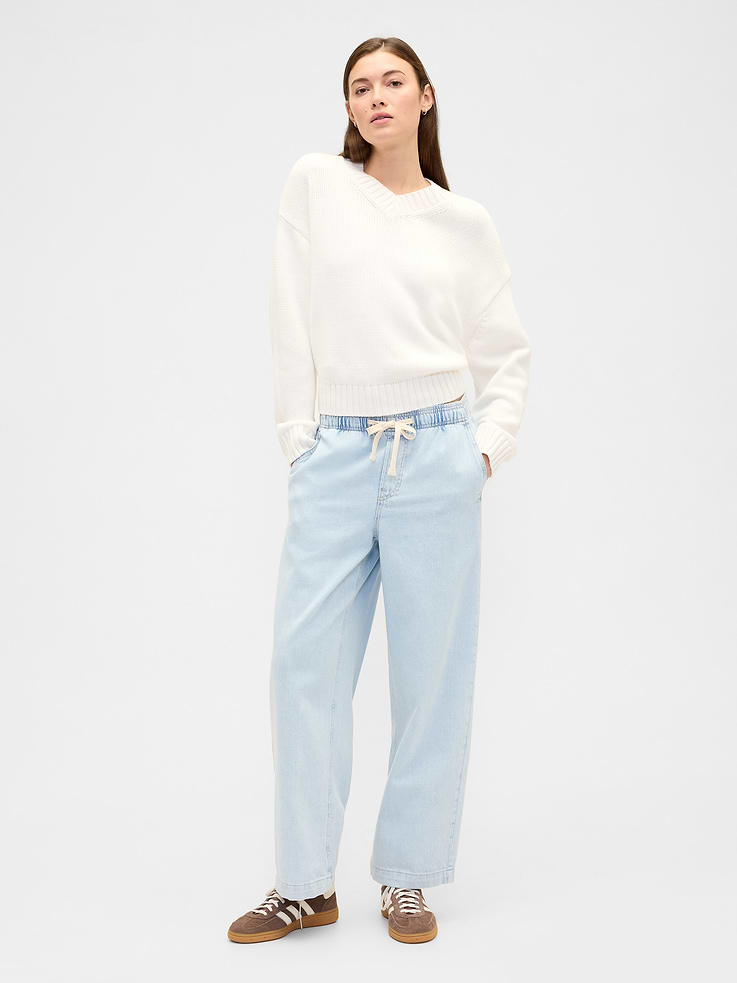 Image number 1 showing, High Rise Pull-On Wide-Leg Jeans