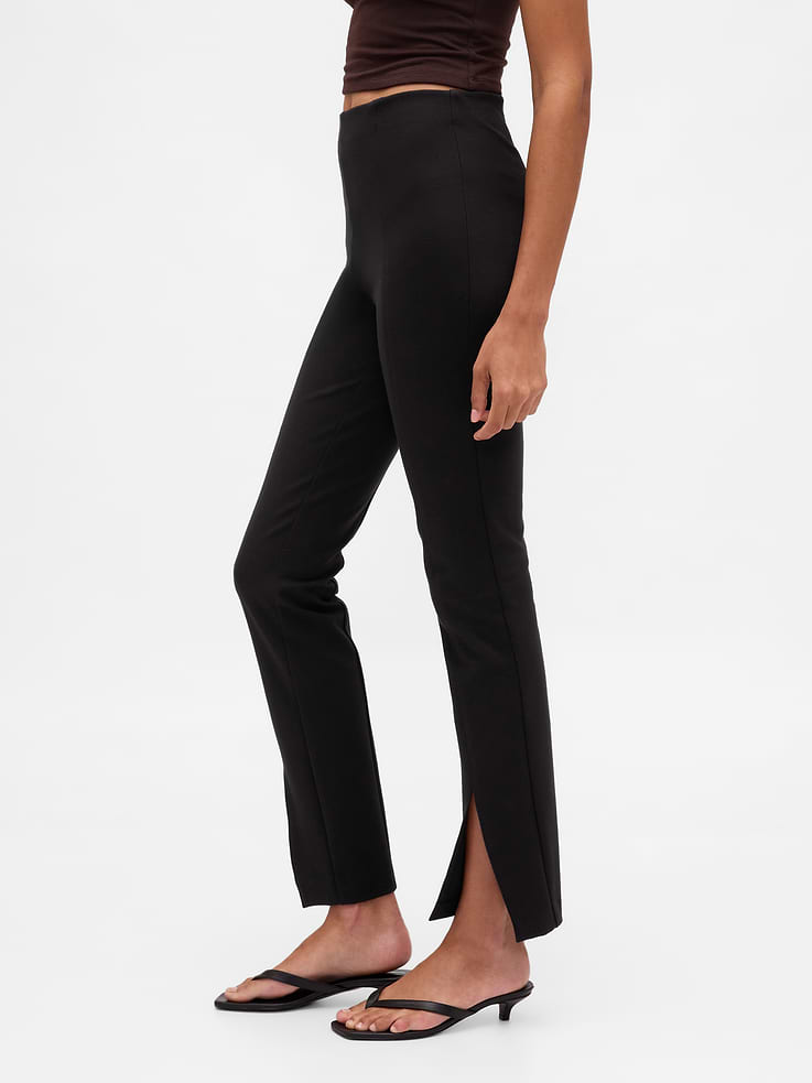 Image number 3 showing, High Rise Double Knit Split-Hem Flare Pants