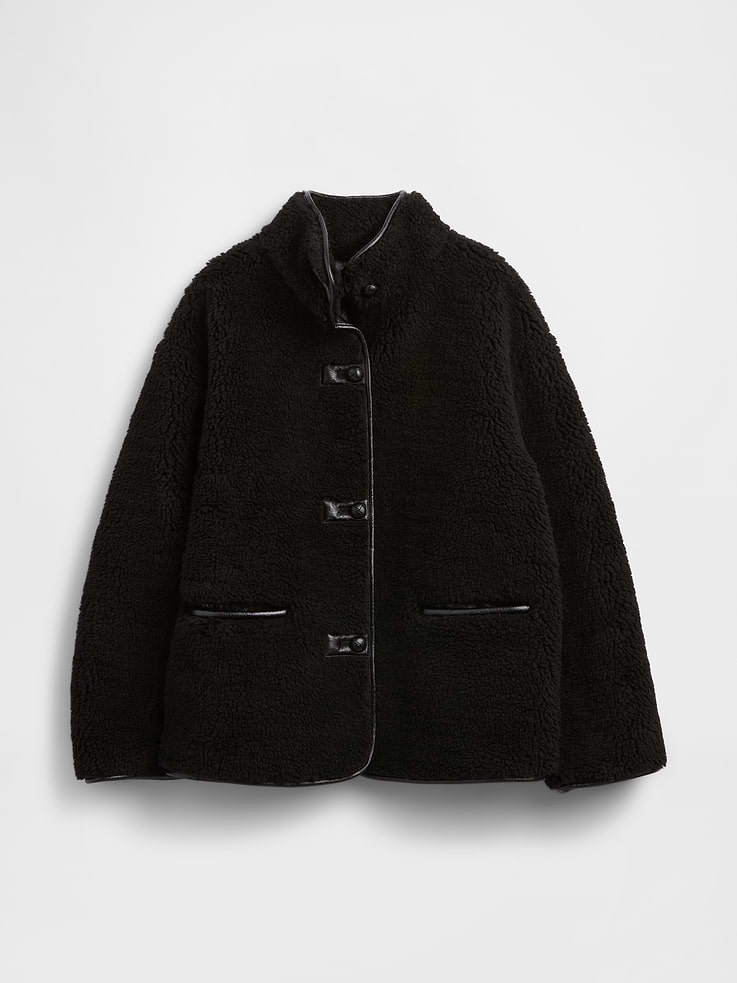 Image number 5 showing, Recycled Sherpa & Vegan Leather-Trim Jacket