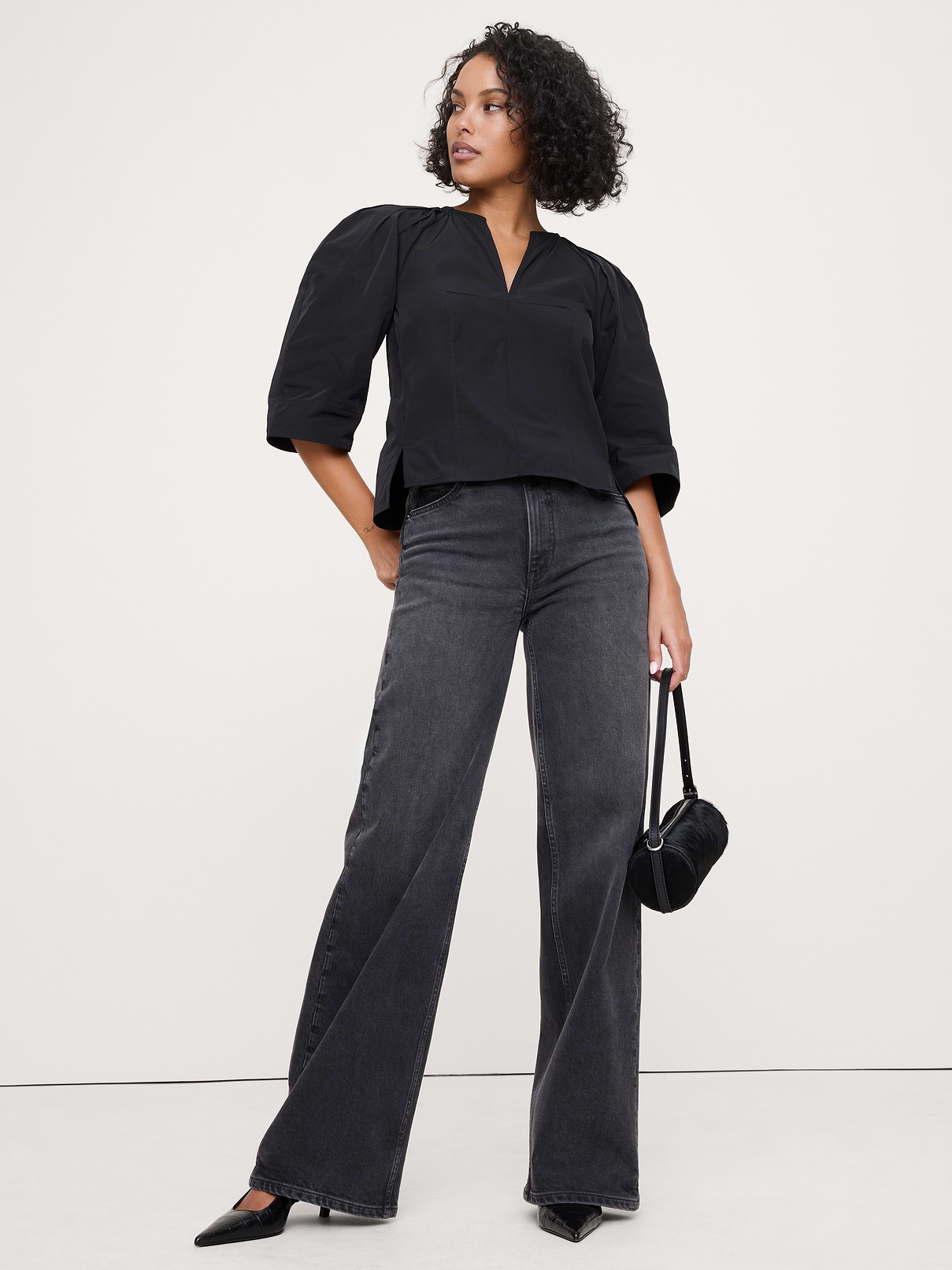 Taffeta Volume-Sleeve Top