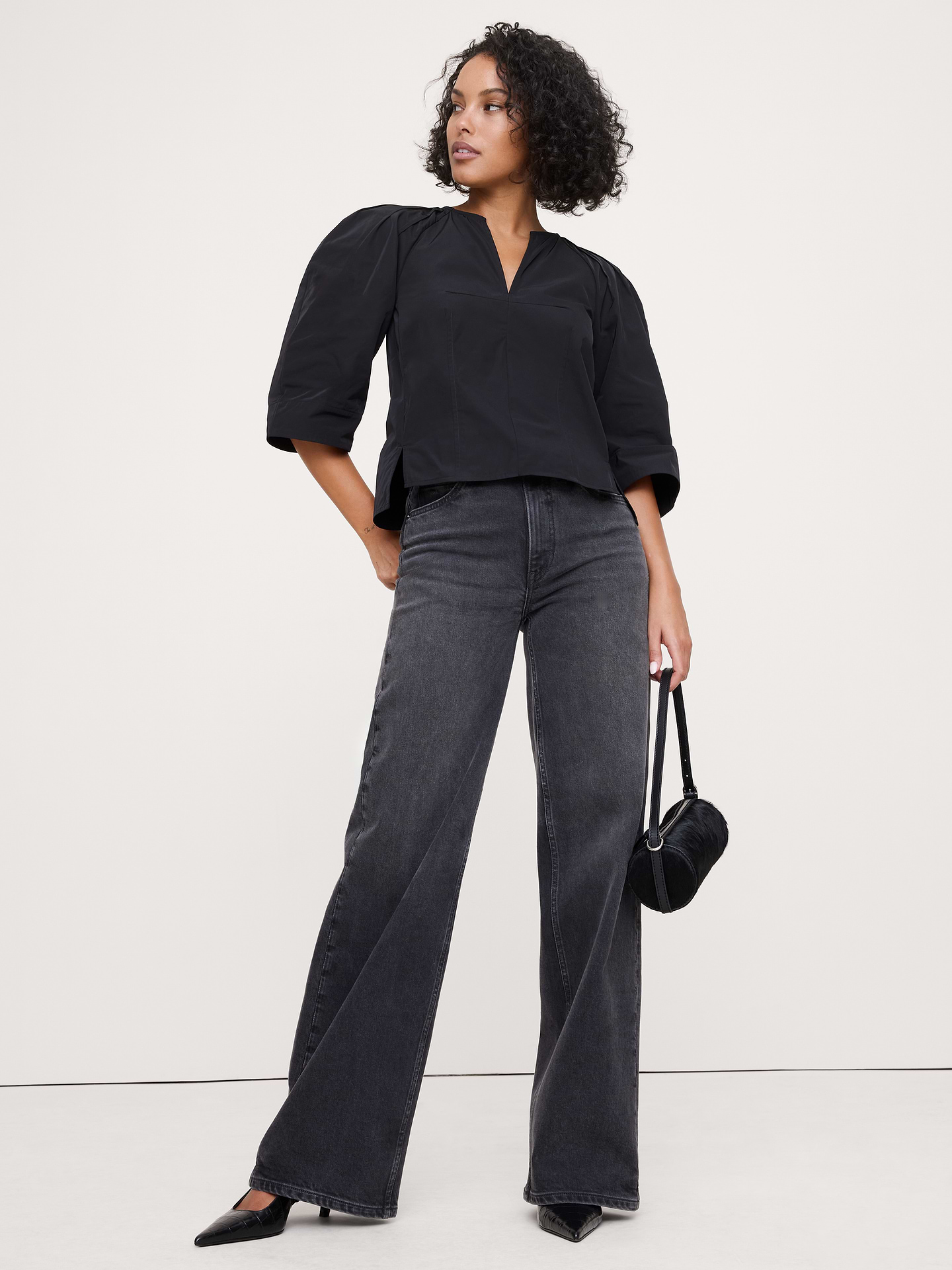 Image number 1 showing, Taffeta Volume-Sleeve Top