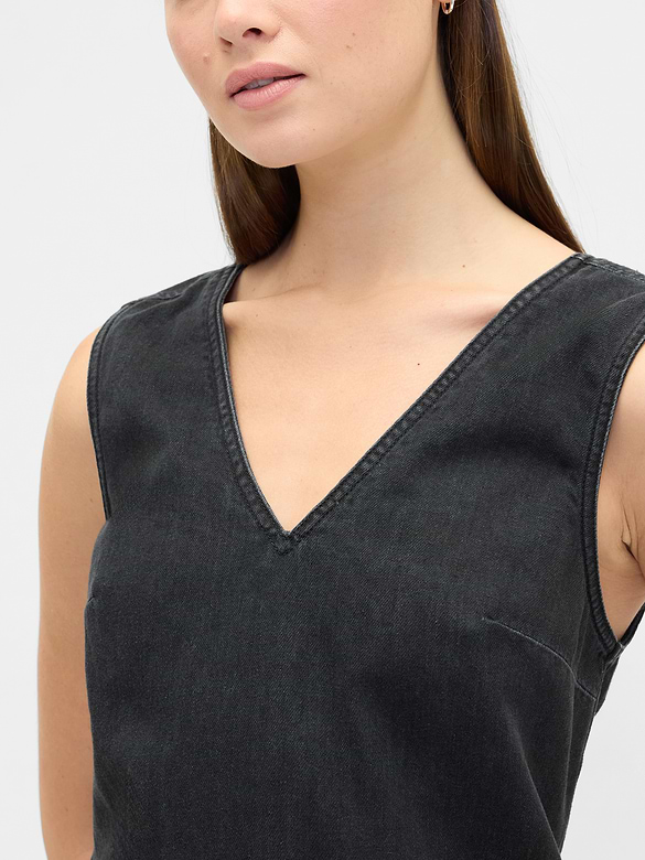 Denim V-Neck Mini Dress