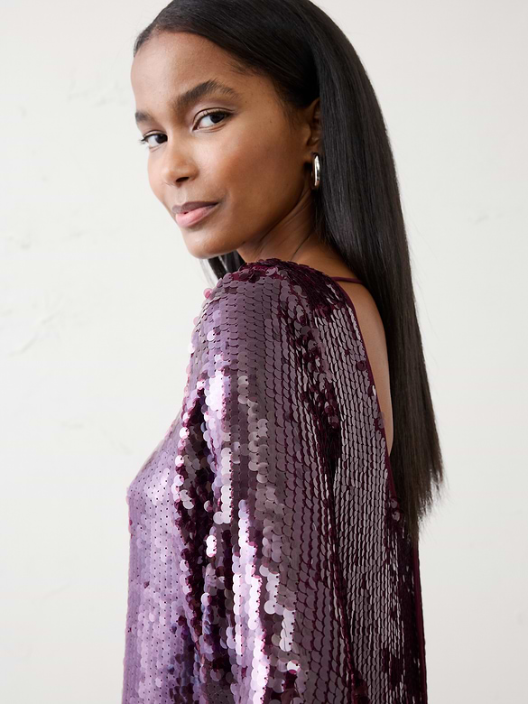 Sequin Open-Back Mini Fit-and-Flare Dress