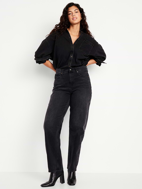 High-Waisted Baggy Barrel Jeans