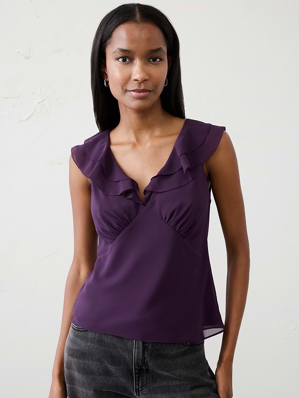 Ruffle V-Neck Chiffon Top