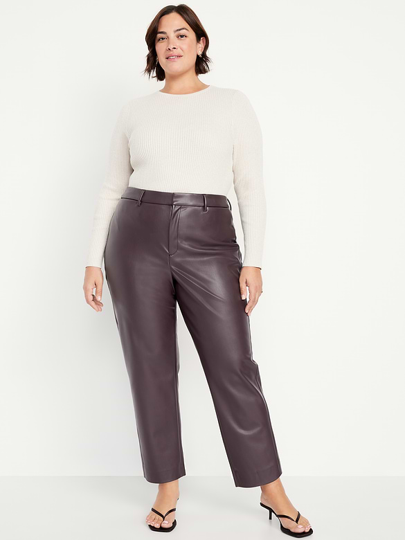 High-Waisted Faux-Leather Pixie Straight Pants