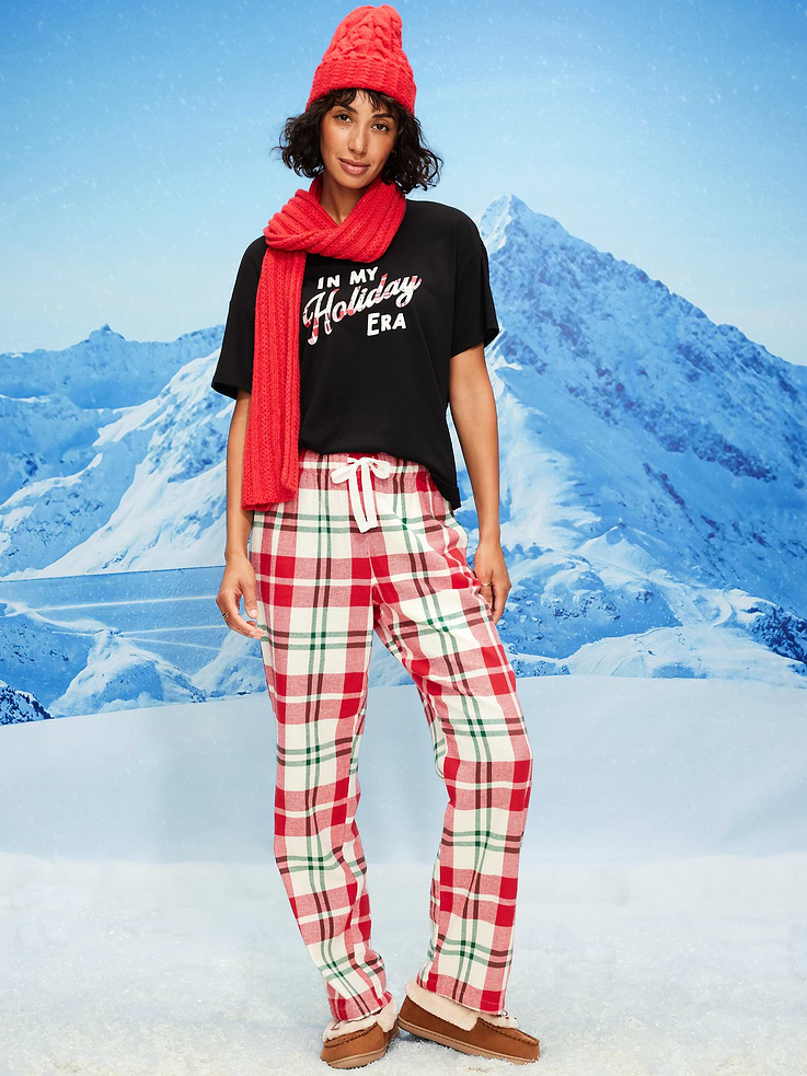 L'image numéro 1 présente Pantalon de pyjama en flanelle à carreaux à taille mi-basse pour femme