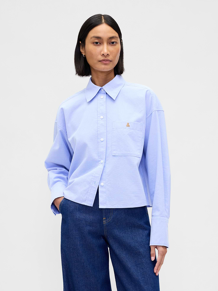 Image number 1 showing, Organic Cotton Straight-Hem Crop Shirt