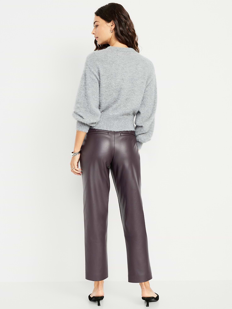 Image number 3 showing, High-Waisted Faux-Leather Pixie Straight Pants