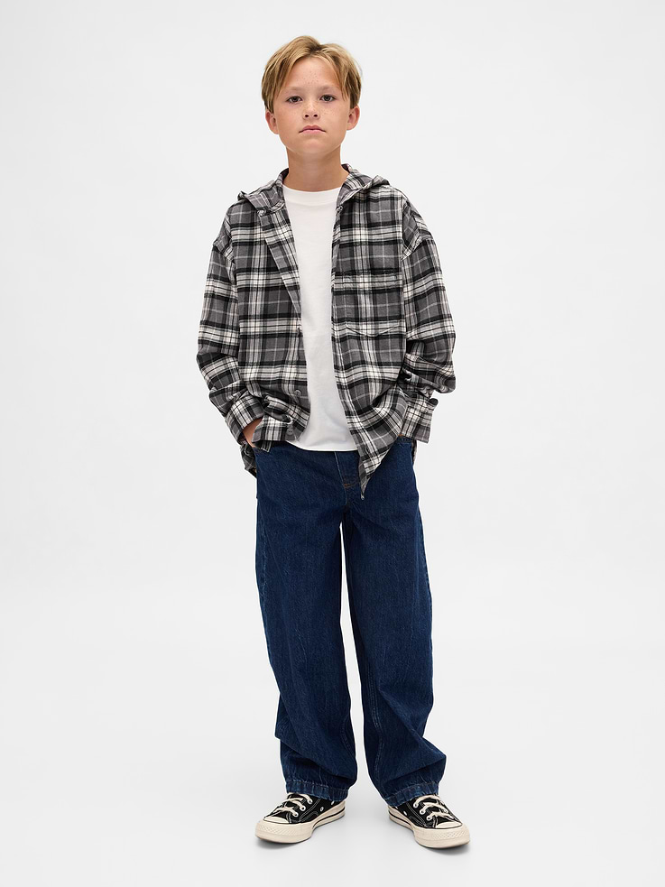 Image number 4 showing, Kids Organic Cotton Hooded Flannel Shirt