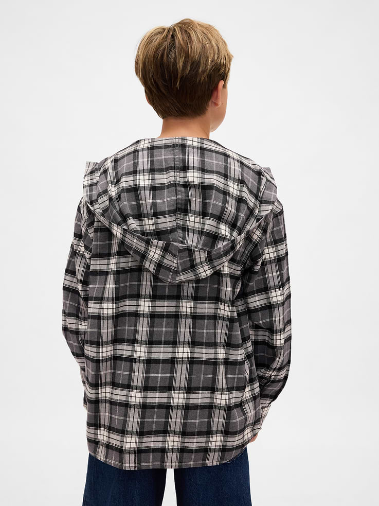 Image number 3 showing, Kids Organic Cotton Hooded Flannel Shirt