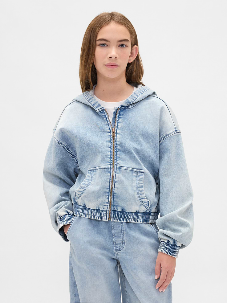 Image number 1 showing, Kids Knit Denim Zip Hoodie