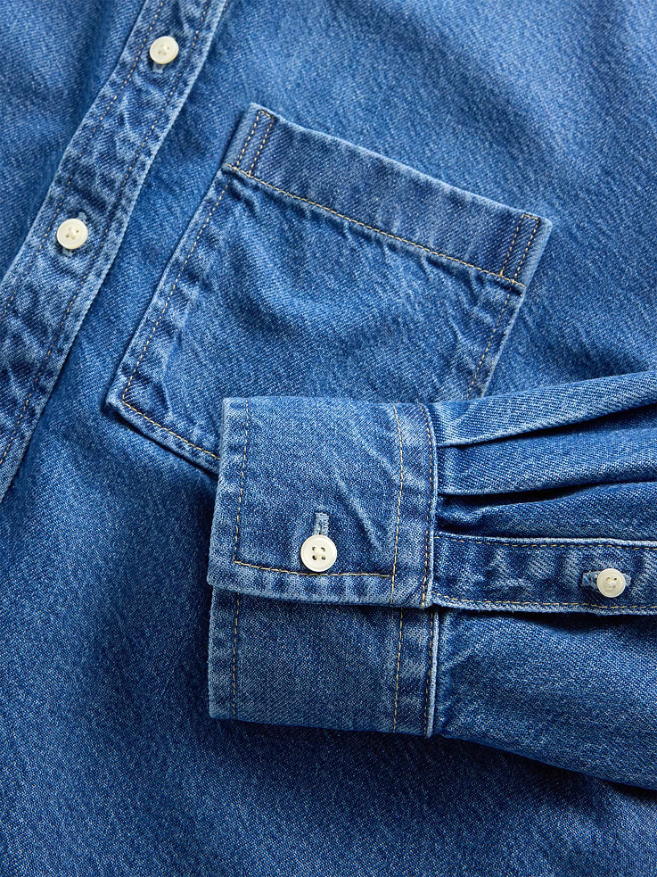 Image number 4 showing, UltraSoft Denim Oversized Straight-Hem Crop Shirt