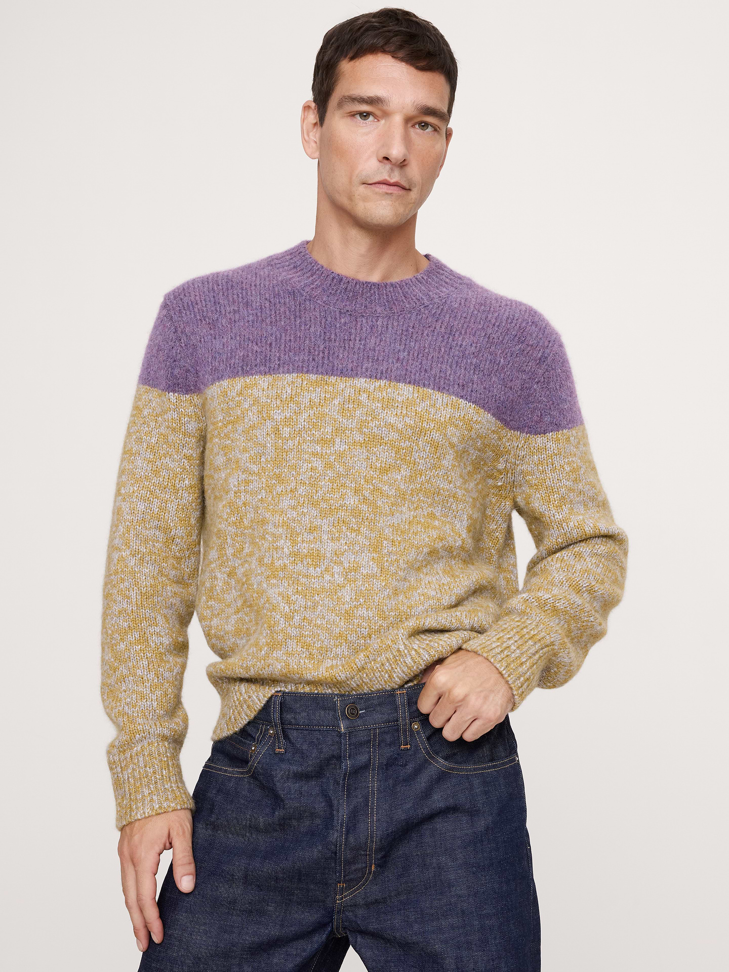 Image number 1 showing, Alpaca-Wool Blend Color-Blocked Sweater