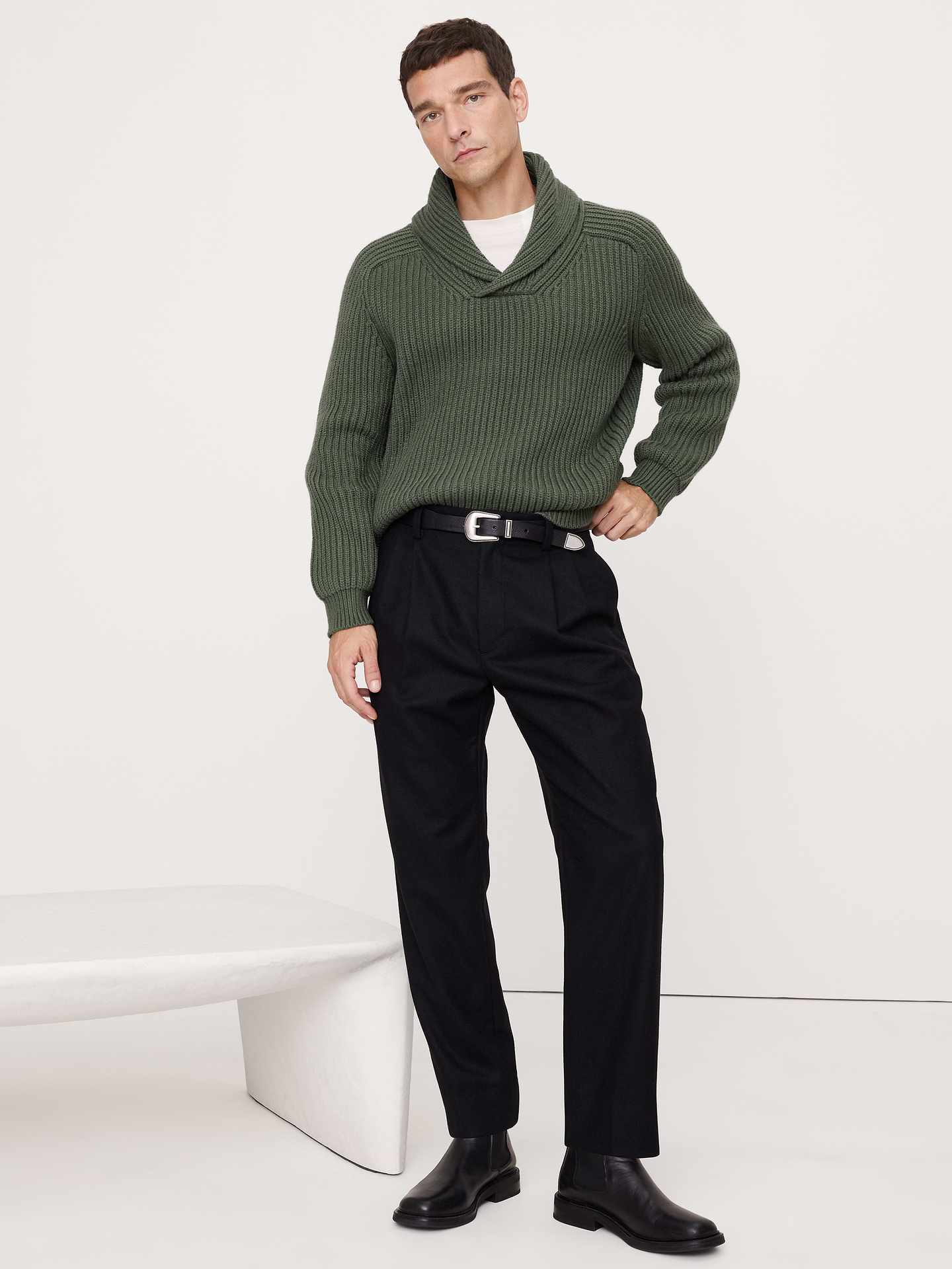 Image number 1 showing, Ribbed Shawl-Collar Sweater