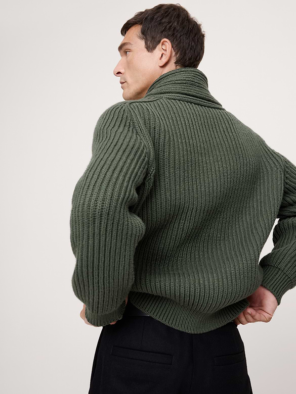 Ribbed Shawl-Collar Sweater