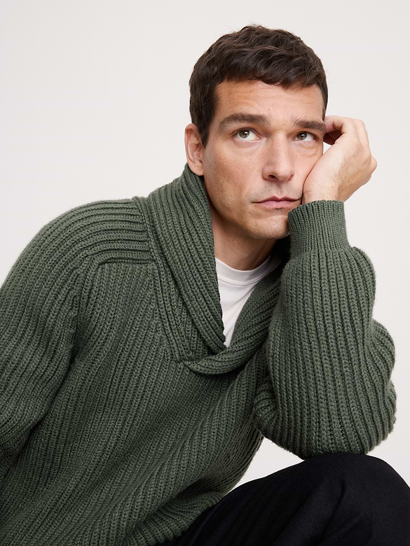 Ribbed Shawl-Collar Sweater