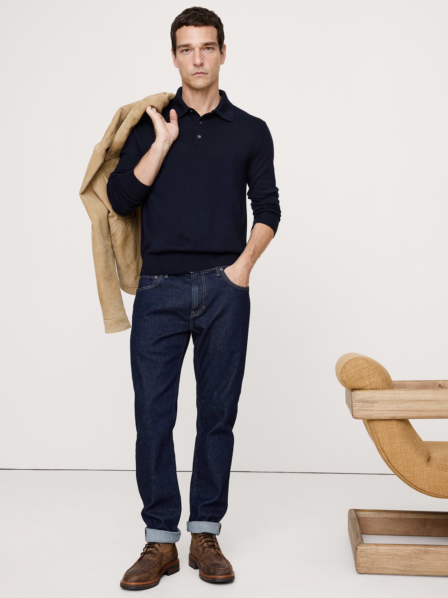 Image number 1 showing, Merino Long-Sleeve Sweater Polo