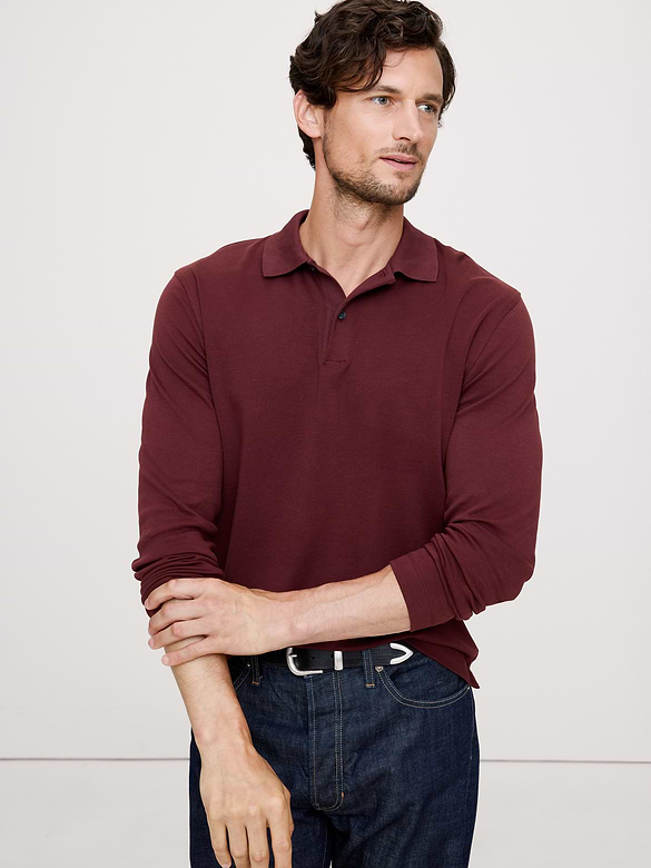 Luxury-Touch Long-Sleeve Polo