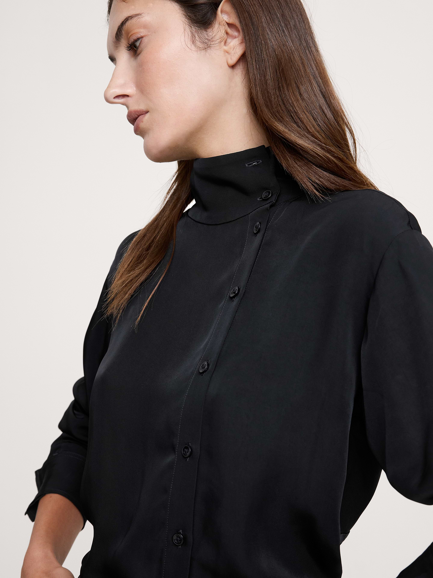 Image number 3 showing, Drapey Twill Asymmetrical Button-Front Blouse