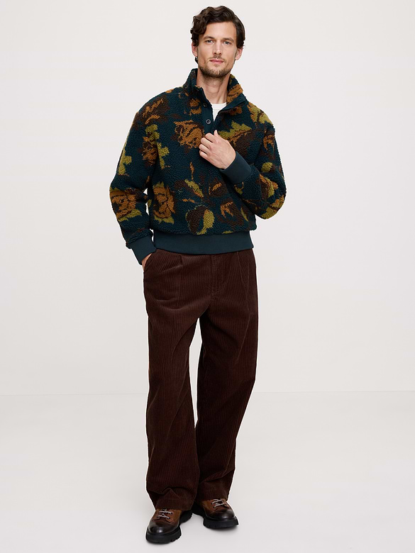 Print Sherpa Fleece Sweatshirt