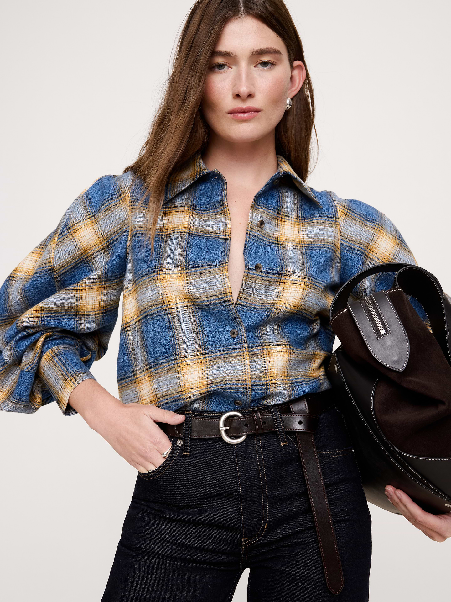 Image number 1 showing, Flannel Volume-Sleeve Shirt