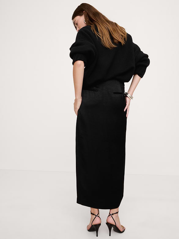 Jupe portefeuille en tricot point de Rome et paillettes