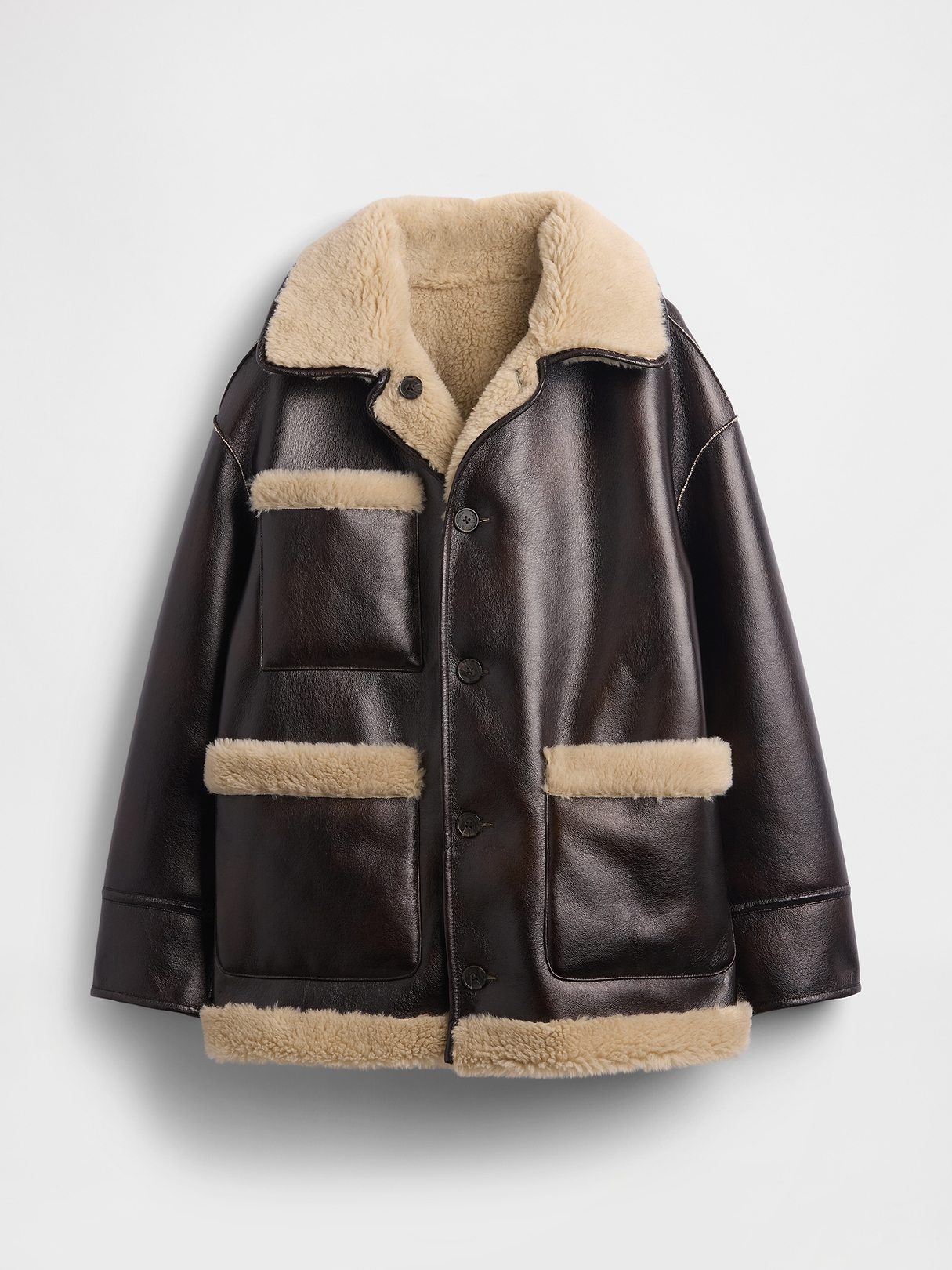 Gap × Sandy Liang Reversible Vegan Leather Sherpa Jacket | Gap