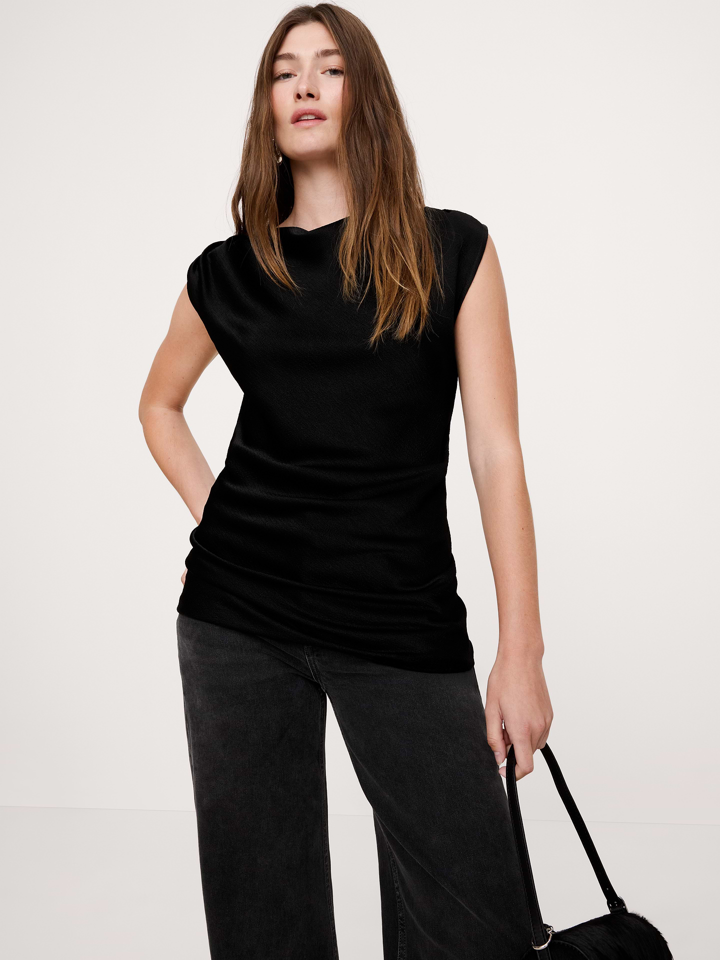 Image number 1 showing, Hammered Satin Draped Top