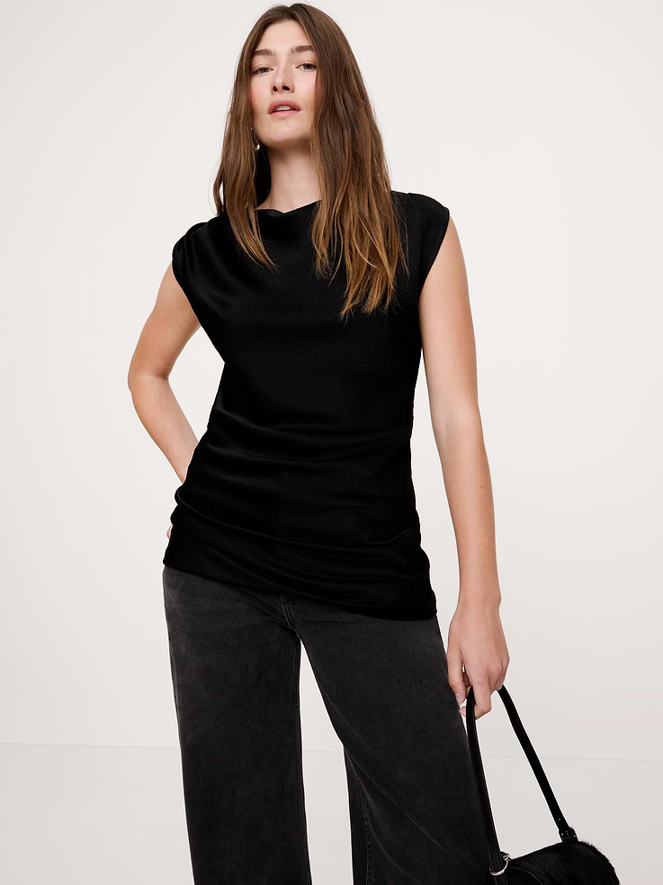 Hammered Satin Draped Top