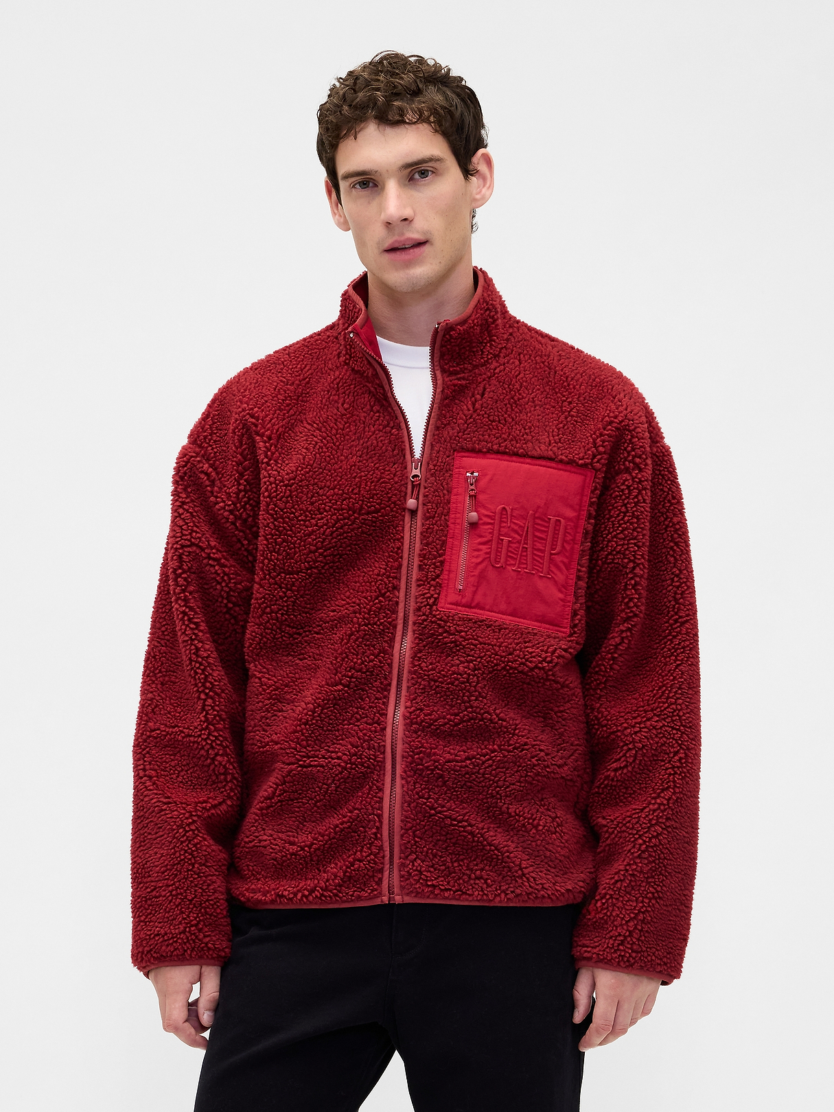Recycled Sherpa Oversized Logo Zip Jacket | Gap