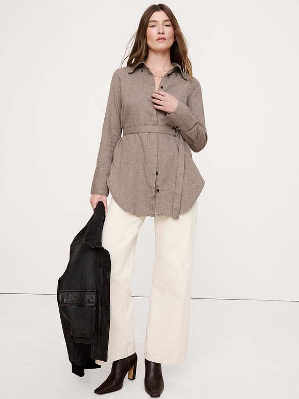 Flannel Belted Tunic Shirt