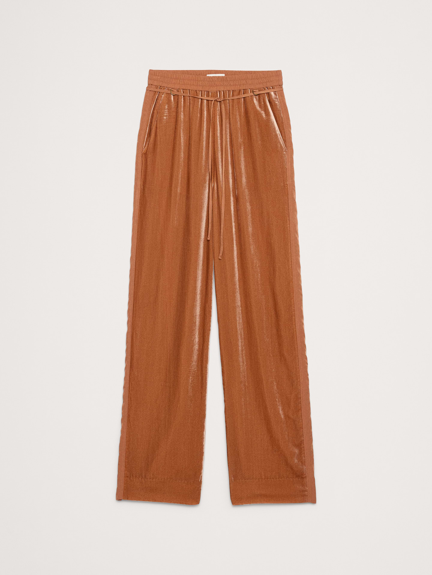 L'image numéro 4 présente Pantalon en velours à taille haute extensible, jambe large
