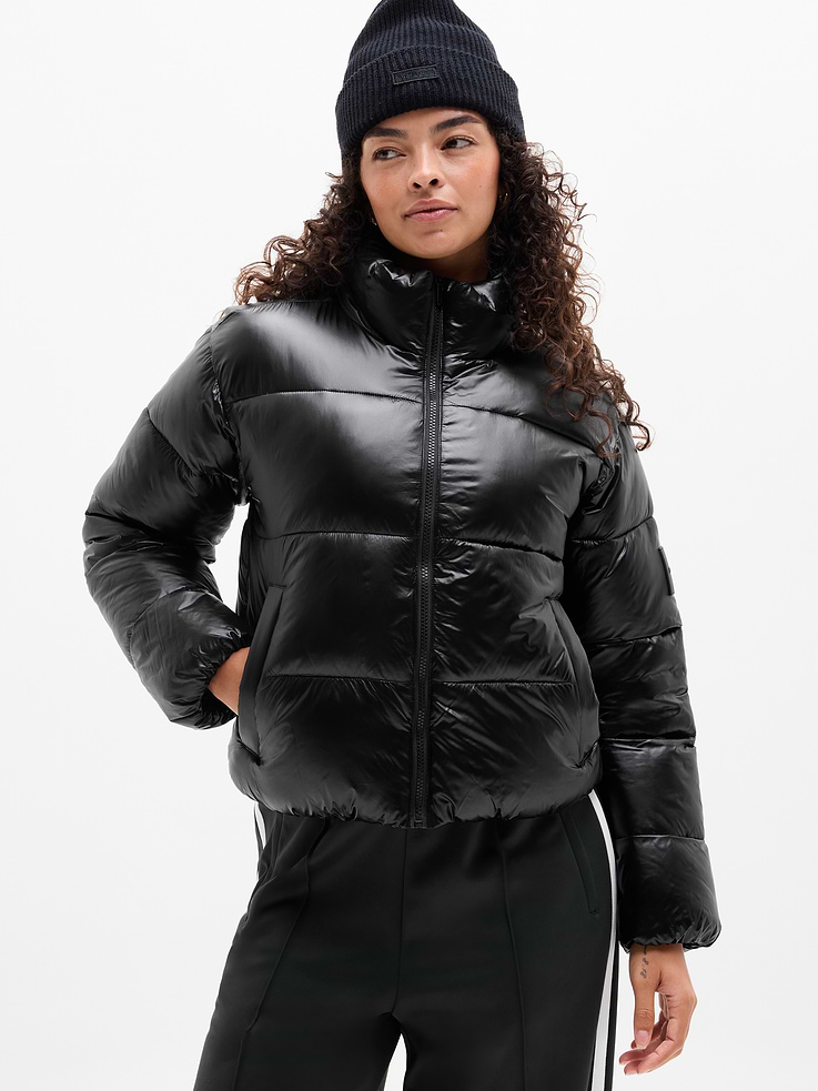Image 1 of 6, FOR: Bundling up on your workday commute or weekend travels, from meetings to meetups, FEEL: Shiny on the outside, insulated on the inside—for sleek style and staying warm, FAVE: Secure zip pockets to store your essentials, High collar for extra warmth, Product #768227