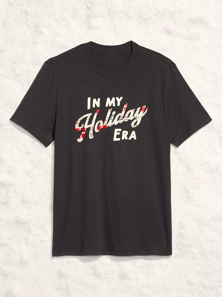 Image 1 of 2, rib-knit crew neck, short sleeves, holiday graphic varies, Product #807666