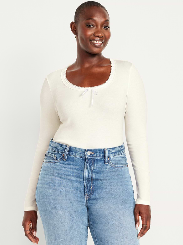 Scoop-Neck Long-Sleeve Ribbed Top