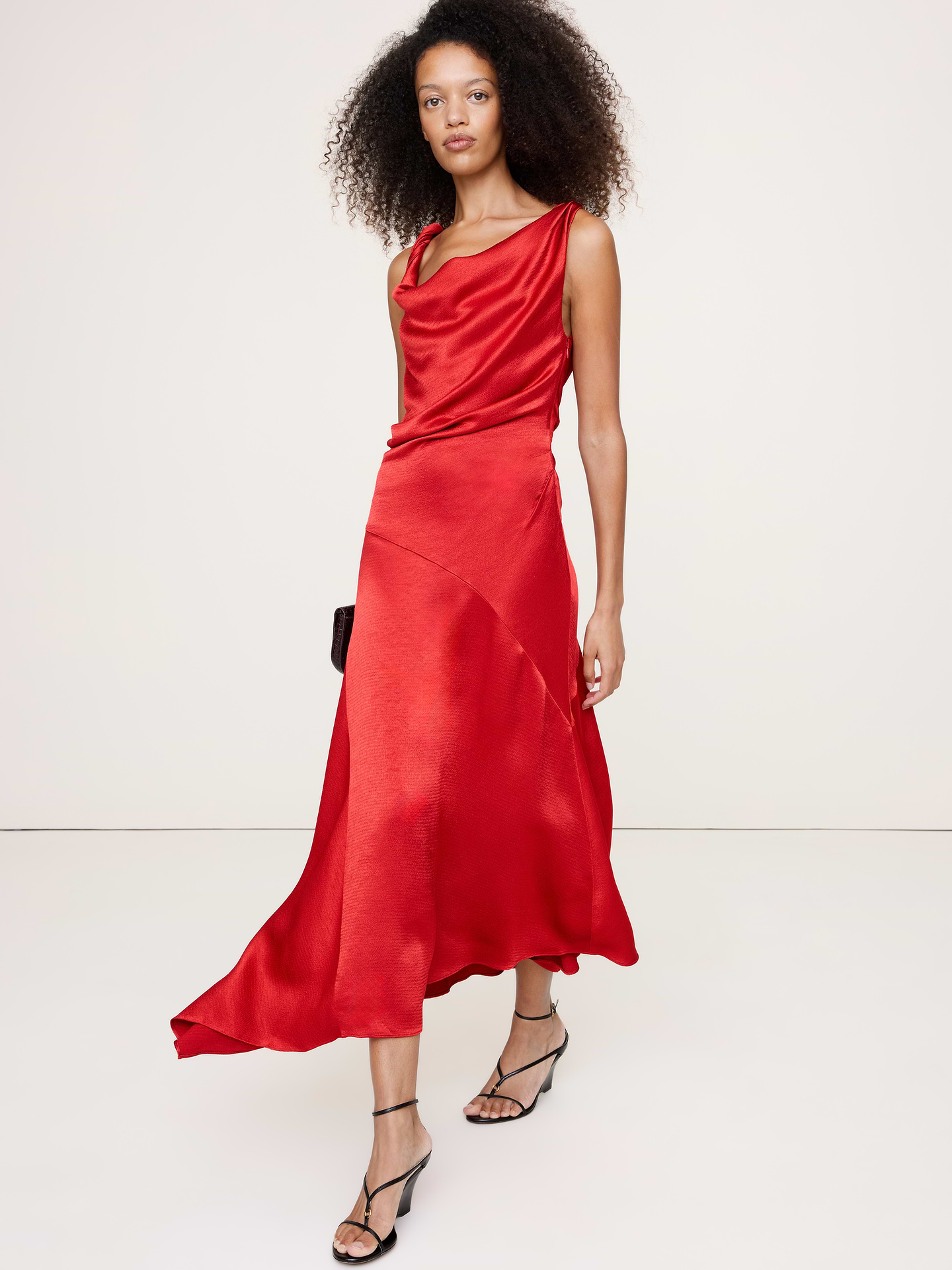 Image number 1 showing, Hammered Satin Twist-Shoulder Dress