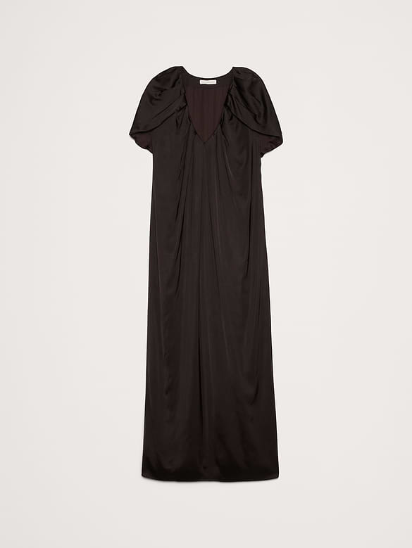 Stretch-Satin Cape Maxi Dress