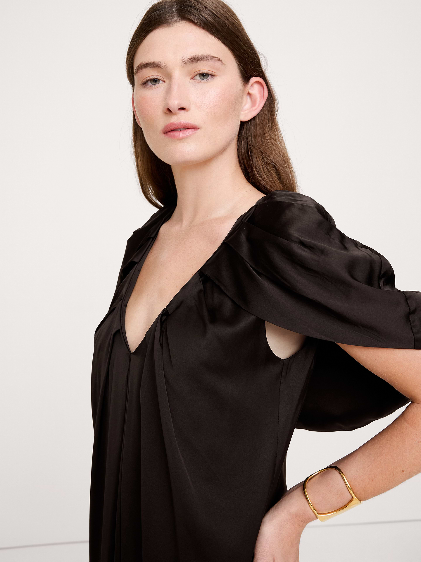 Image number 3 showing, Stretch-Satin Cape Maxi Dress