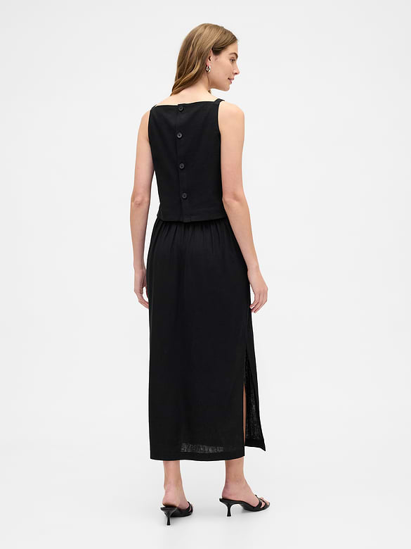Linen-Blend Maxi Slip Skirt