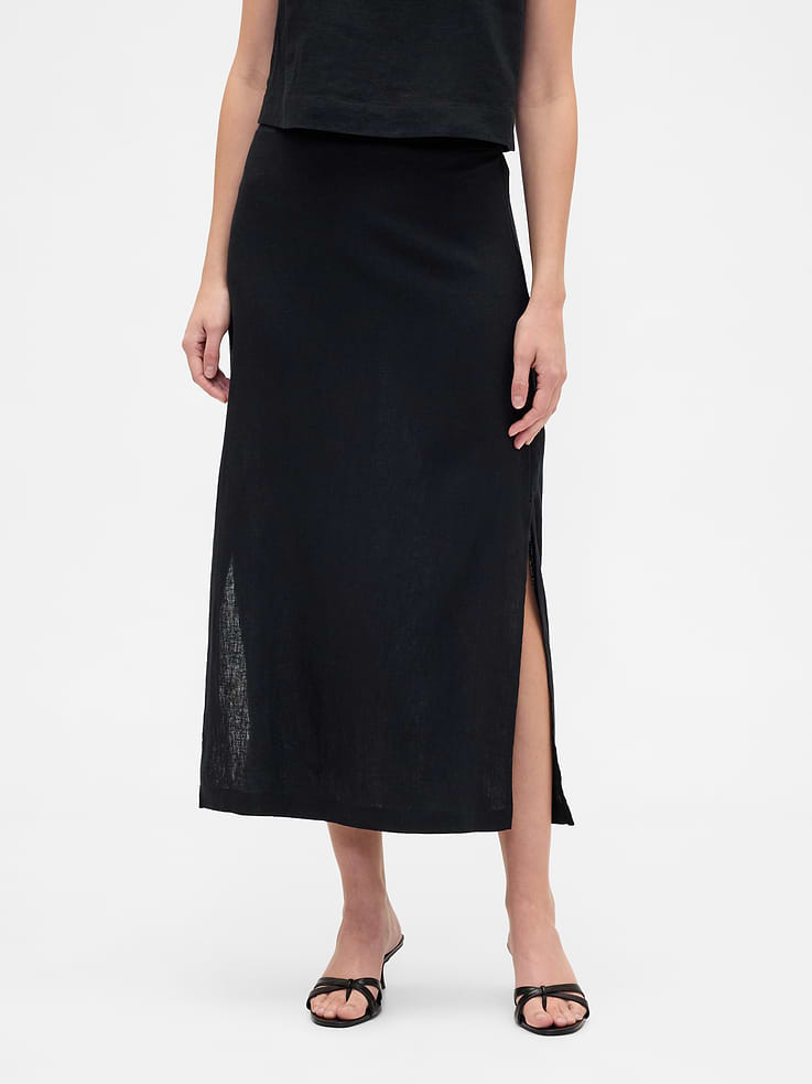Image 3 of 5, Linen-Blend Maxi Slip Skirt