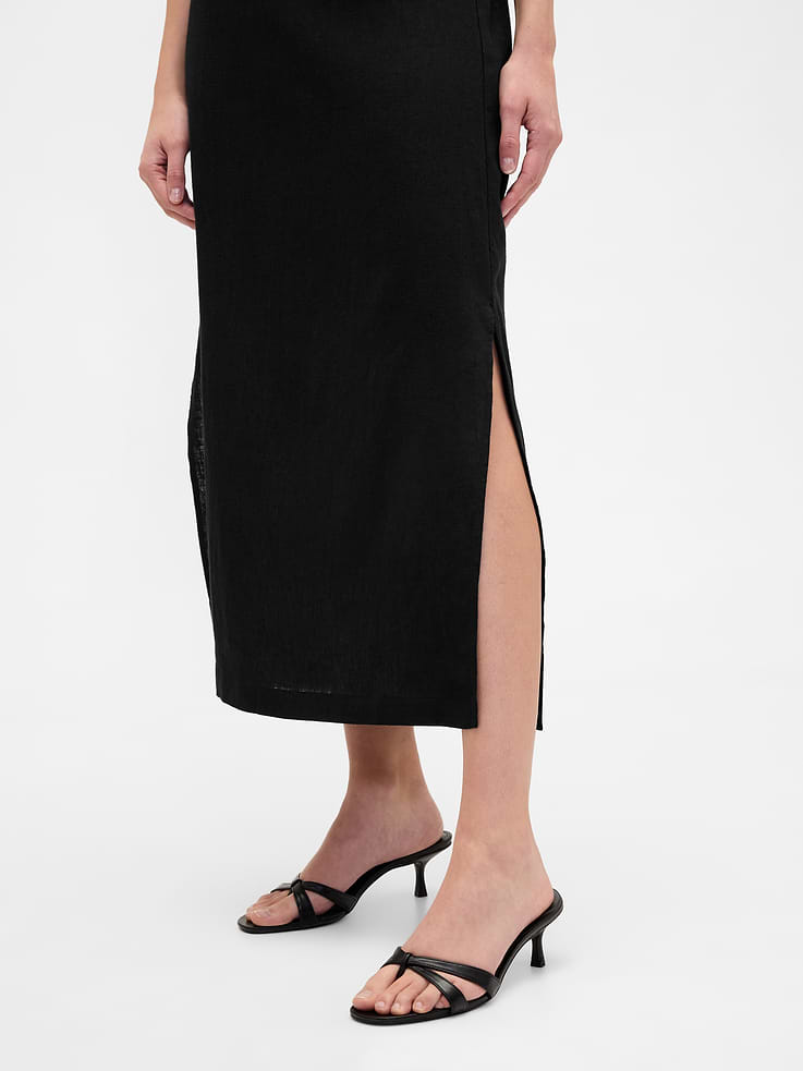 Image 4 of 5, Linen-Blend Maxi Slip Skirt