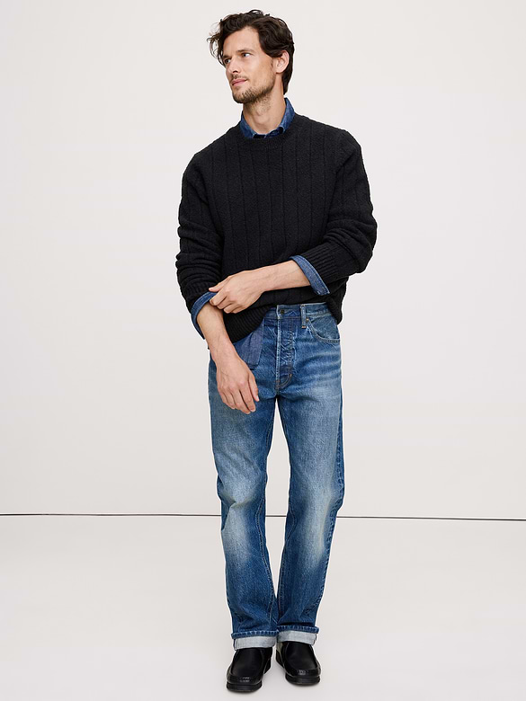 Bouclé Ribbed Crew-Neck Sweater