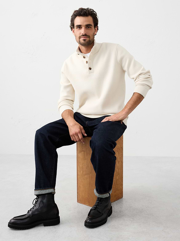 Button Mock-Neck Sweater