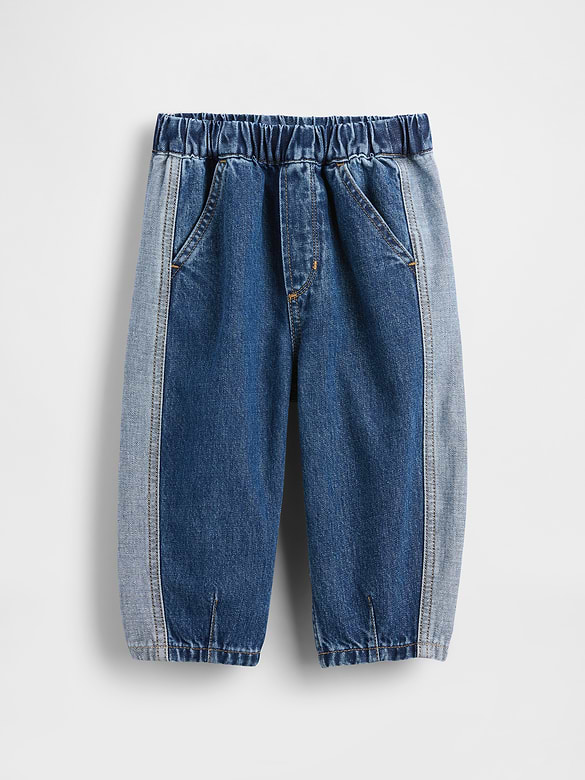 Baby & Toddler Two-Tone Pull-On Barrel Jeans
