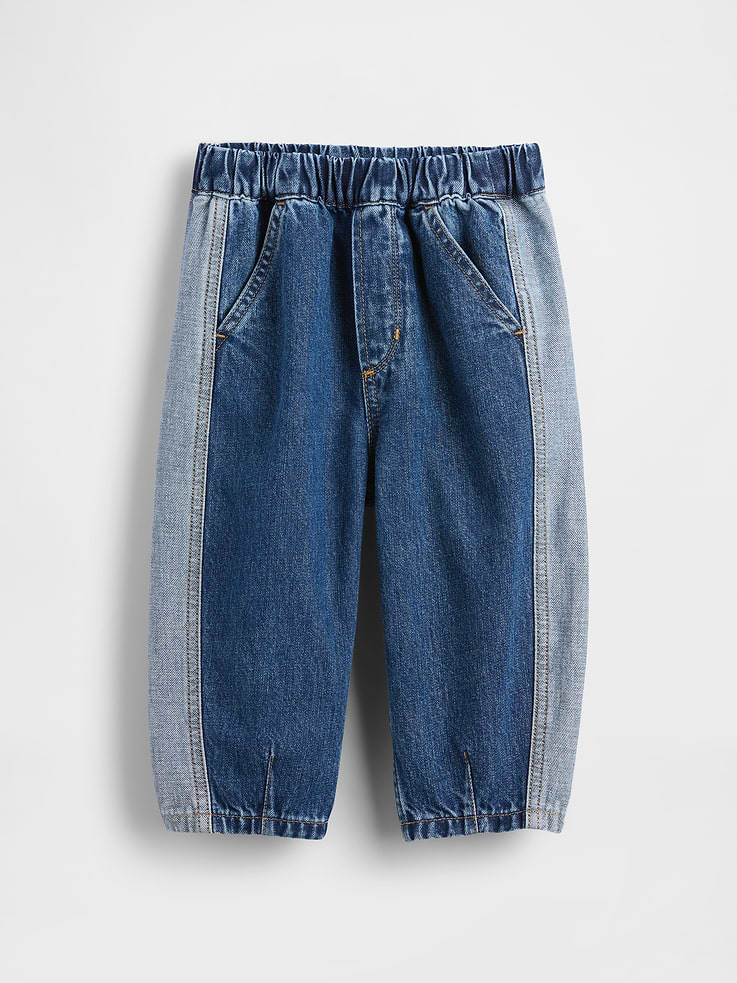 Image number 2 showing, Baby & Toddler Two-Tone Pull-On Barrel Jeans