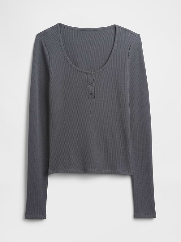 Waffle-Knit Henley PJ Top