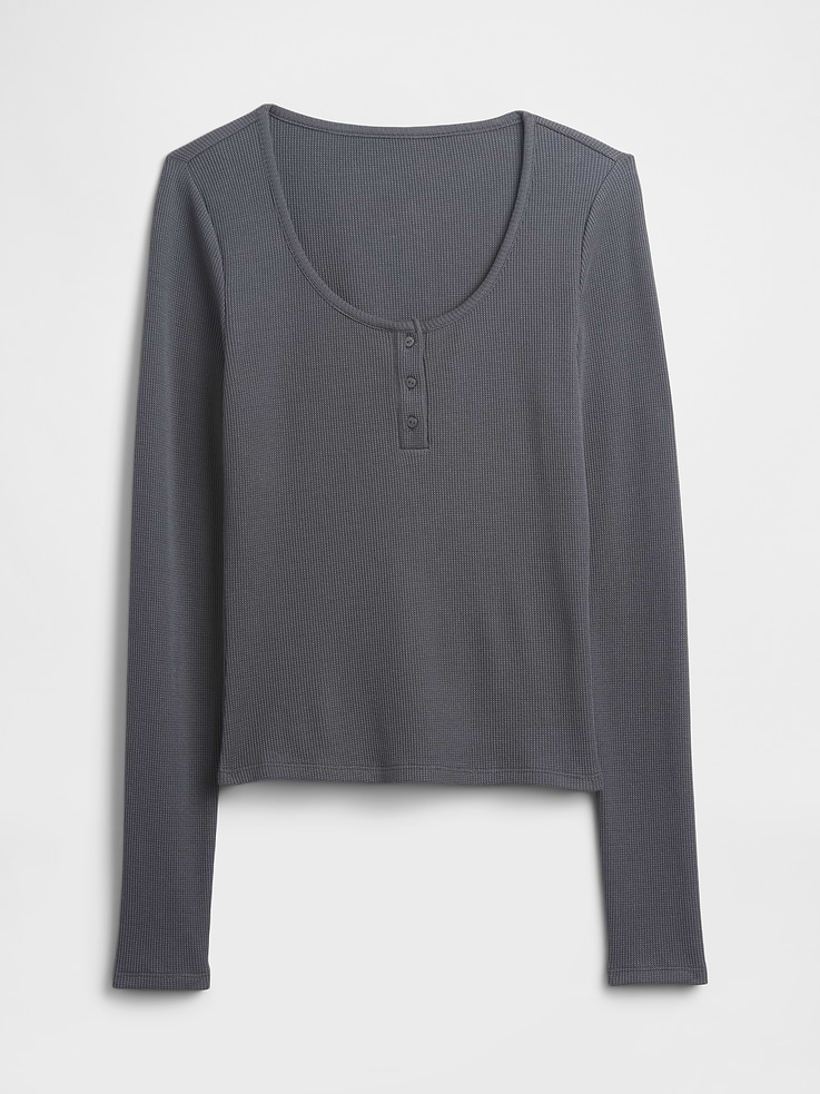Image number 4 showing, Waffle-Knit Henley PJ Top